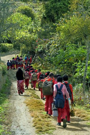 Téléchargez les photos : Les enfants vont à l'école à Kodaikanal Tamilnadu Inde - en image libre de droit