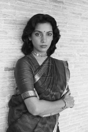Photo for Indian old vintage 1980s black and white bollywood cinema hindi movie film actress, India, Shabana Azmi, Indian actress - Royalty Free Image