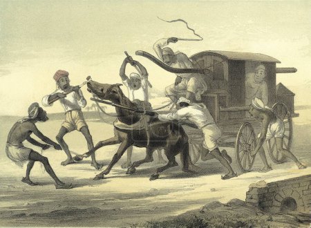 Téléchargez les photos : Illustration Lithographie Gravure sur bois de la vie en Inde pendant la domination britannique - en image libre de droit