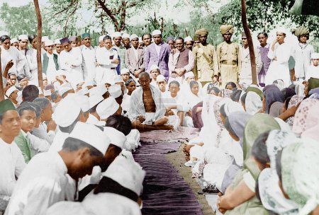 Téléchargez les photos : Mahatma Gandhi avec les travailleurs de Kheda, Gujarat, Inde, Asie, 1929 - en image libre de droit
