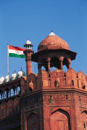 Téléchargez les photos : Drapeau national sur le fort rouge, Delhi, Inde - en image libre de droit