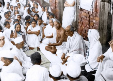 Photo for Mahatma Gandhi prayer meeting after visiting epidemic stricken villages, Gujarat, India, Asia, 1940 - Royalty Free Image