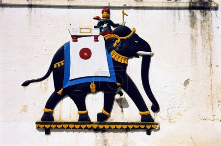 Photo for Wall painting of Elephant & Mahut on facade of Jain temple , Rajasthan , India - Royalty Free Image