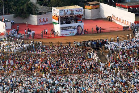 Photo for Aerial view of Shivaji Park Congress supporters gather for Sonia Gandhi public rally, Bombay Mumbai, Maharashtra, India - Royalty Free Image