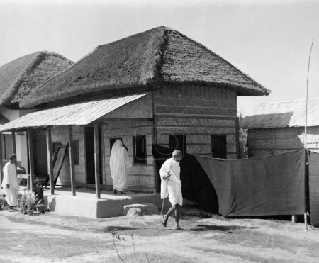 Foto de Mahatma Gandhi durante una conferencia en Dacca, febrero 1940 - Imagen libre de derechos