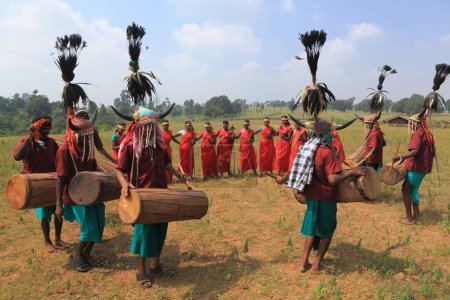 Photo for Bison horn dancers, bastar, chhattisgarh, india, asia - Royalty Free Image