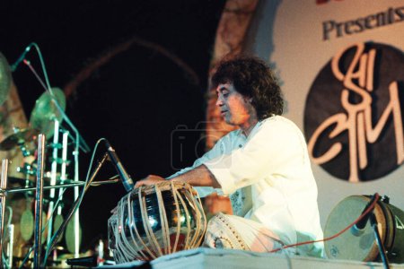 Photo for South Asian Indian world renowned tabla maestro Ustad Zakir Hussain, India - Royalty Free Image