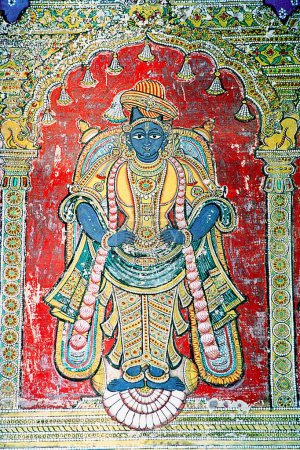 Téléchargez les photos : Peinture murale de vithoba dans le hall Darbar Maratha au palais thanjavur, Tanjore, Tamil Nadu, Inde - en image libre de droit