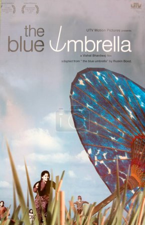 Photo for Film poster of THE BLUE UMBRELLA Directed by Vishal Bhardwaj Based on the story of Ruskin Bond 36th International film festival of India, Goa, 2005 Indian cinema, Hindi film, Bollywood, film for children - Royalty Free Image