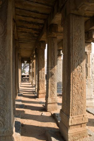 Photo for Wedding hall or Kalyana Mantapa with  carved monolithic pillars in Veerabhadra temple in sixteenth century ; Lepakshi ; Andhra Pradesh ; India - Royalty Free Image