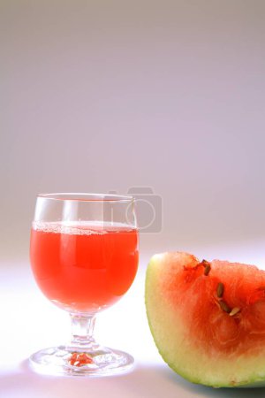 Photo for Fruit and drinks ; slice and juice of watermelon in glass on white background - Royalty Free Image