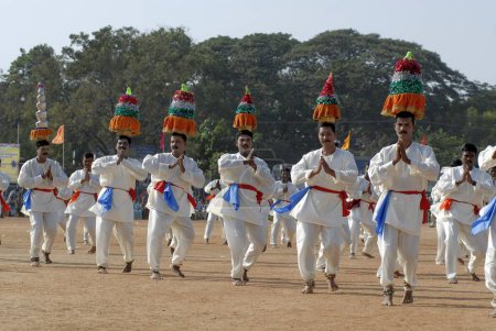 Photo for Karaganda Dancers, men performing folk dance, Tamil Nadu, India - Royalty Free Image
