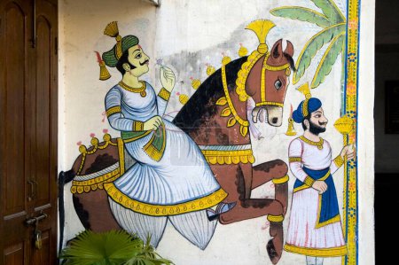 Foto de Pintura mural de un rey a caballo; Udaipur; Rajastán; India - Imagen libre de derechos