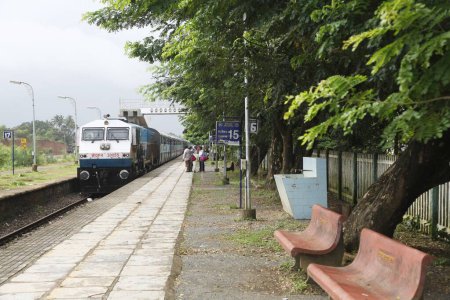 Photo for Madvi express on Sawantwadi road railway station platform no.1, Konkan, Maharashtra, India - Royalty Free Image