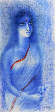 Téléchargez les photos : Sans titre par le peintre Partha Bhattacharya Peinture Techniques mixtes sur papier 30x 60 art contemporain du Bengale, Inde - en image libre de droit
