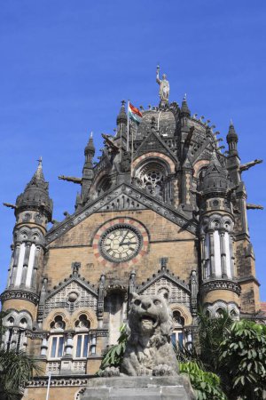 Photo for Chhatrapati Shivaji Terminus (formerly Victoria Terminus) Victorian gothic revival architecture blended with Indian traditional architecture built between 1878 and 1888 Indian Railway Station ; Bombay Mumbai ; Maharashtra ; India UNESCO World Heritag - Royalty Free Image