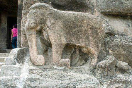 Elephant statue in Ajanta caves ; Aurangabad ; Maharashtra ; India