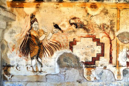 Téléchargez les photos : Peinture murale dans le couloir du temple Brihadeshwara, Tanjore Thanjavur, Tamil Nadu, Inde - en image libre de droit