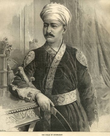 Foto de Retratos litográficos El Nizam de Hyderabad IL News 15 de octubre de 1887, India - Imagen libre de derechos