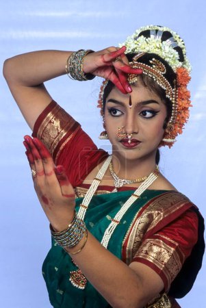Photo for Bharatnatyam , woman performing classical dance of india - Royalty Free Image