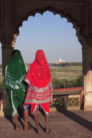 Photo for Taj Mahal view from Agra fort built in 16th Century by Mughal emperor on west bank of the Yamuna River , Agra , Uttar Pradesh , India UNESCO World Heritage Site - Royalty Free Image