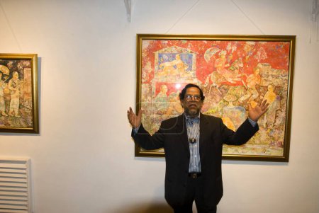 Photo for South Asian Indian painter Shakti Burman at an art gallery, Bombay Mumbai, Maharashtra, India - Royalty Free Image
