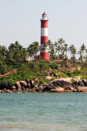 Lighthouse at kovalam beach ; Trivandrum Thiruvananthapuram ; Kerala ; India 2010