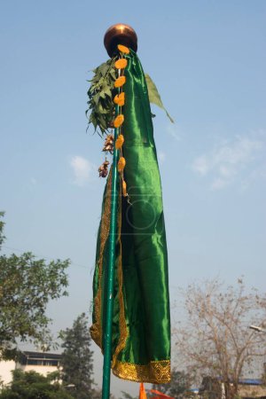Gudi raised for celebrating Gudi Padva Festival, Thane Maharashtra, India, Asia