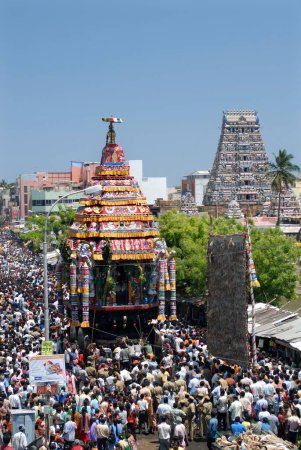 Photo for Temple chariot procession during Kapaleswara Shiva temple festival in Mylapore, Chennai, Tamil Nadu, India - Royalty Free Image