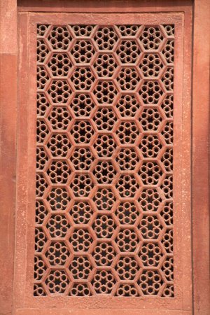 carved jali on Great Gate of Taj Mahal at Agra Uttar Pradesh India Asia