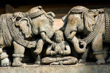 Foto de Estatuas de elefante talladas en el templo de hoysaleswara; Halebid Halebidu; Hassan; Karnataka; India - Imagen libre de derechos