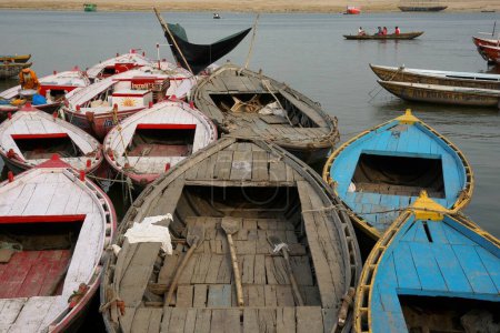 Photo for Boats in river ganga, varanasi, uttar pradesh, india, asia - Royalty Free Image