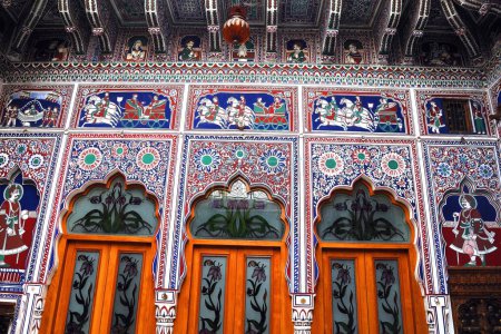 Photo for Windows and painting of haveli ; Fatehpur Shekhavati ; Rajasthan ; India - Royalty Free Image