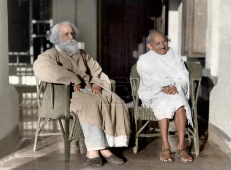 Téléchargez les photos : Mahatma gandhi avec rabindranath tagore, santiniketan, bengale occidental, Inde, asie, 1940 - en image libre de droit