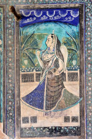 Photo for Murals painting of woman in chitrasala umaid palace bundi at rajasthan india Asia - Royalty Free Image