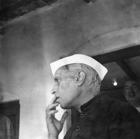 Photo for Jawaharlal Nehru at Khadi Pratishthan. Sodepur. 24 Parganas. Calcutta. 1946 . India - Royalty Free Image