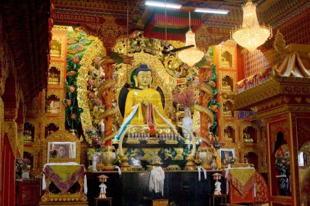 Téléchargez les photos : Statue du seigneur Bouddha style tibétain dans le temple Vajra Vidya ; Sarnath ; Uttar Pradesh ; Inde - en image libre de droit
