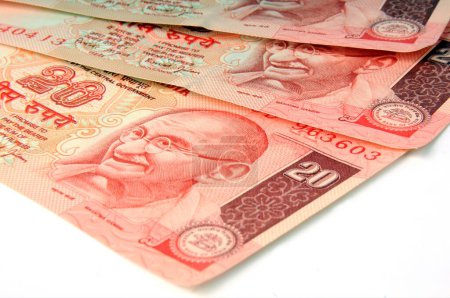 Photo for Concept of indian currency twenty rupee notes - Royalty Free Image