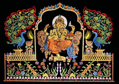 Téléchargez les photos : Broderie Lord Ganesha ganpati sur velours - en image libre de droit