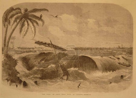 Téléchargez les photos : Lithographies The Bore or Great Tidal Wave à Calcutta, Bengale occidental, Inde - en image libre de droit