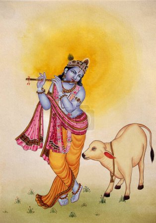 Photo for Lord Krishna Miniature Painting on paper - Royalty Free Image