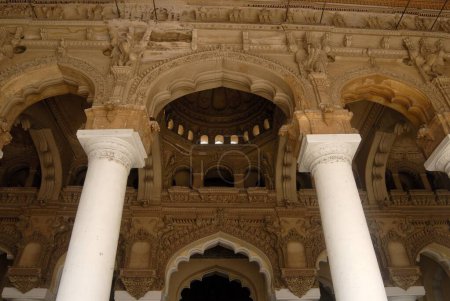 Close view of splendid stucco work at Thirumalai Nayak (Naick) palace built in 1636 in the Indo-Saracenic style at Madurai ; Tamil Nadu ; India