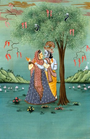 Téléchargez les photos : Radha Krishna peinture miniature sur papier - en image libre de droit
