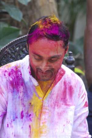 Photo for South Asian Indian Actor Rahul Bose celebrating Holi festival at Shabana Azmis residence - Royalty Free Image