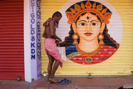 Photo for Wall painting of goddess Durga on shutter of a jewellery shop at Puri ; Orissa ; India - Royalty Free Image