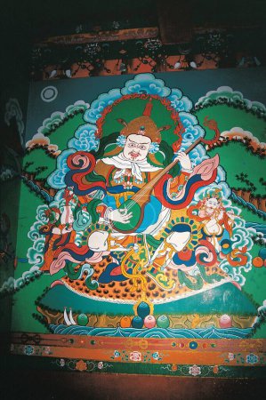 Photo for Wall painting buddhist monastery, sikkim, india, asia - Royalty Free Image