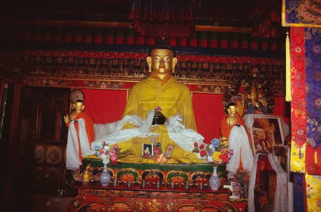 Photo for Golden statue of buddha at spituk gompa 900 year old the head gompa of leh , ladakh , Jammu and Kashmir , india - Royalty Free Image