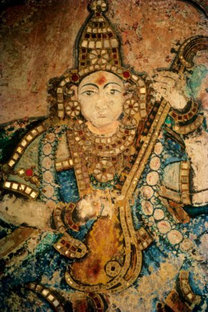 Téléchargez les photos : Peinture murale au temple saraswati, Thanjavur, Tamil Nadu, Inde - en image libre de droit