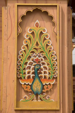 painted cutout of Peacock Dagdusheth Halwai ganpati, Pune, Maharashtra, India, Asia