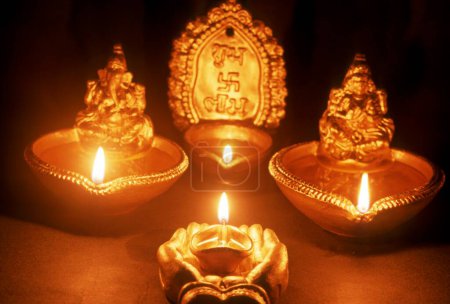 Photo for Oil lamps lighting , Diwali deepawali Festival - Royalty Free Image